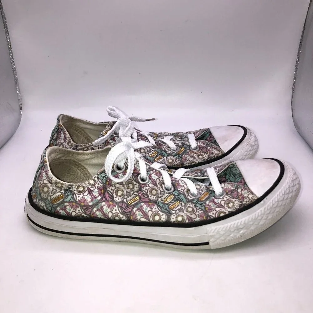 Converse All Star Youth Size 2 Skulls Day of the Dead  Low Top Sneakers Shoes